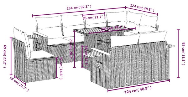 9 részes fekete polyrattan kerti ülőgarnitúra párnákkal