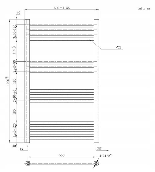Gamma Erga Basic, fűtőelem 1000x600 mm, 463 W, fekete, ERG-LAV-BASIC-10060-BK