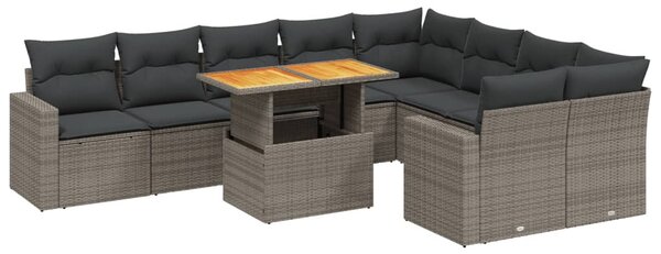 10 részes szürke polyrattan kerti ülőgarnitúra párnákkal