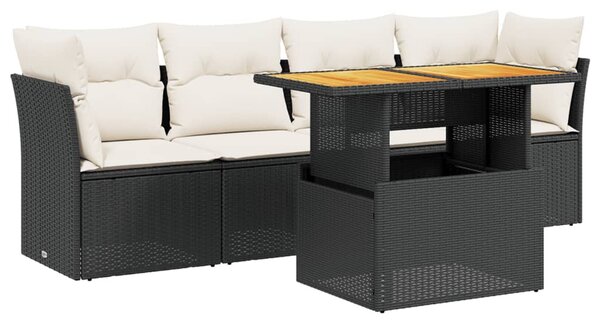 5 részes fekete polyrattan kerti kanapészett párnákkal