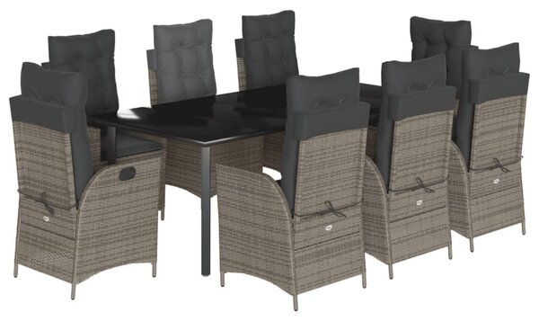 9 részes szürke polyrattan kerti étkezőgarnitúra párnával
