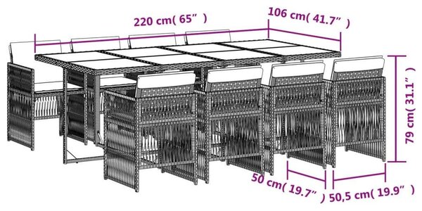 VidaXL Polyrattan Kerti Étkezőgarnitúra - 9 részes