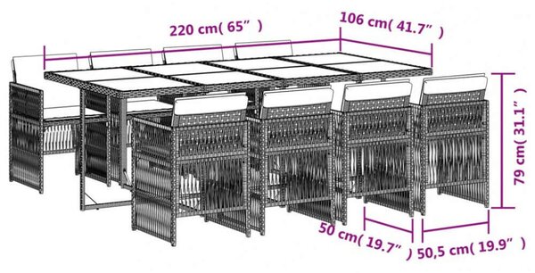 VidaXL Polyrattan Kerti Étkezőgarnitúra - 9 részes