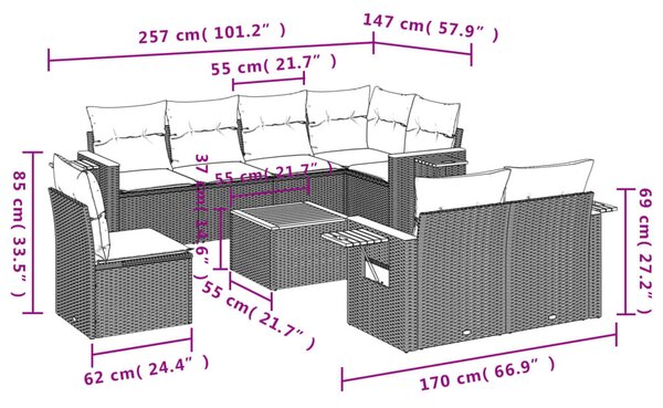 9 részes szürke polyrattan kerti ülőgarnitúra párnákkal