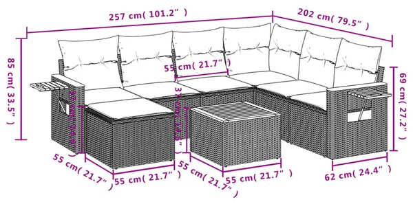 8 részes szürke polyrattan kerti ülőgarnitúra párnákkal