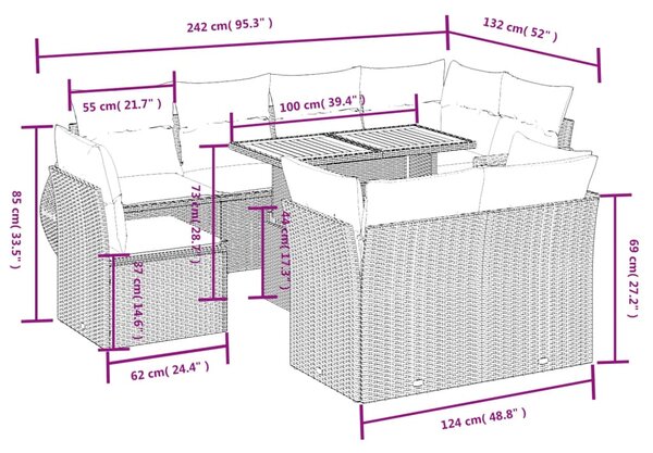9 részes szürke polyrattan kerti ülőgarnitúra párnákkal