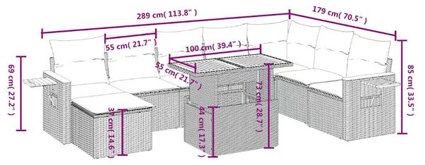 9 részes fekete polyrattan kerti ülőgarnitúra párnákkal