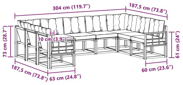 VidaXL Kültéri kanapé szett 9 pcs Természetes és Világosszürke