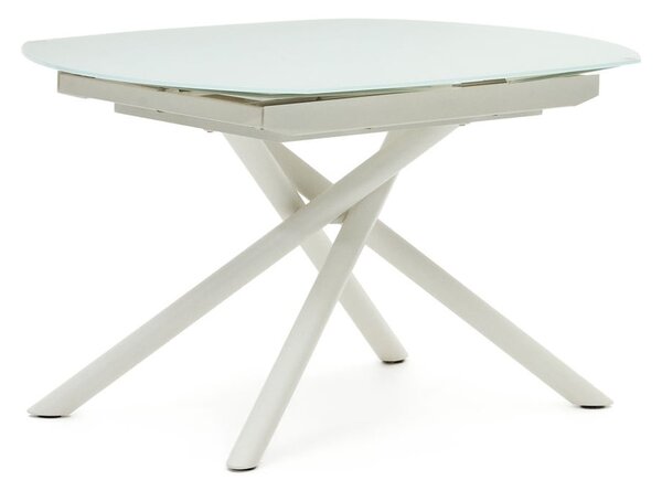 Fehér bővíthető étkezőasztal üveg asztallappal 100x130 cm Yodalia – Kave Home