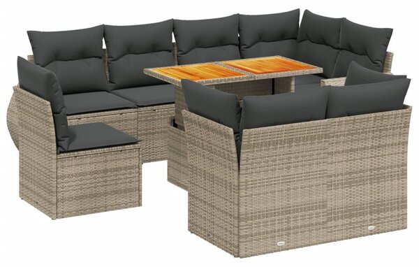 9 részes szürke polyrattan kerti ülőgarnitúra párnákkal