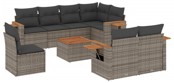 9 részes szürke polyrattan kerti ülőgarnitúra párnákkal