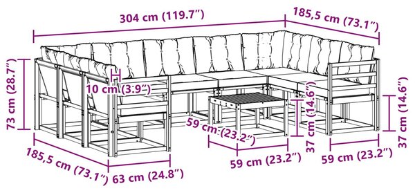 VidaXL Kültéri kanapé szett 10 pcs Természetes és Világosszürke