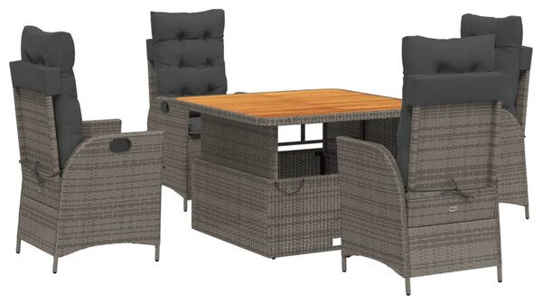 5 részes szürke polyrattan kerti étkezőgarnitúra párnával