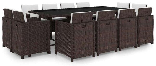 VidaXL 13-részes barna kültéri polyrattan étkezőszett párnákkal