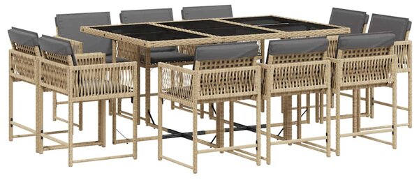 11részes vegyes bézs polyrattan kerti étkezőgarnitúra párnákkal