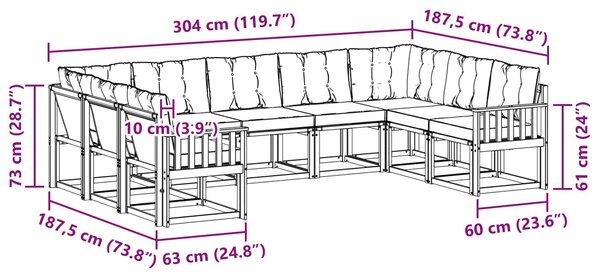 VidaXL Kültéri kanapé szett párnával 9 pcs Fehér és Fekete