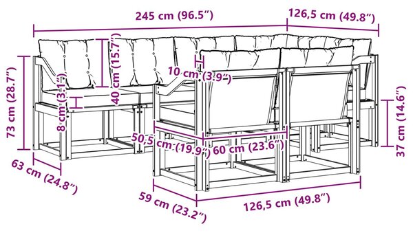 VidaXL Kültéri kanapé szett 7 pcs Természetes és Világosszürke