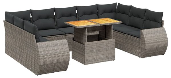 10 részes szürke polyrattan kerti ülőgarnitúra párnákkal