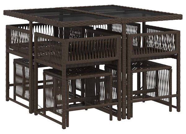 9 részes barna polyrattan kerti étkezőgarnitúra párnákkal