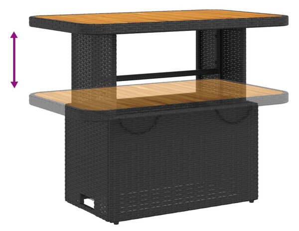 2 részes fekete polyrattan kerti étkezőgarnitúra párnával