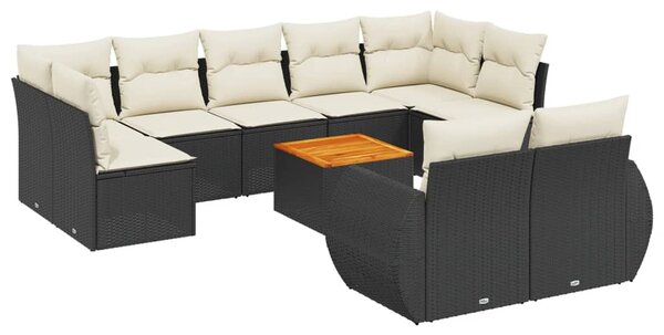 10 részes fekete polyrattan kerti ülőgarnitúra párnákkal