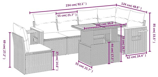 7 részes fekete polyrattan kerti ülőgarnitúra párnával