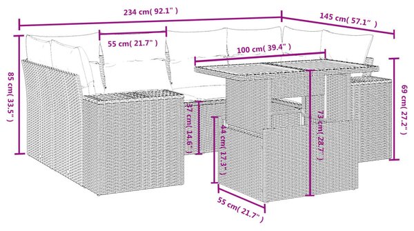 7 részes szürke polyrattan kerti ülőgarnitúra párnákkal