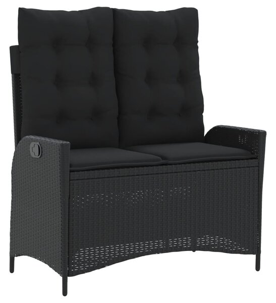 4 részes fekete polyrattan kerti étkezőszett párnákkal