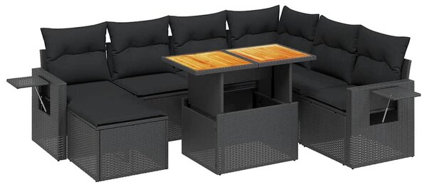 8 részes fekete polyrattan kerti ülőgarnitúra párnákkal