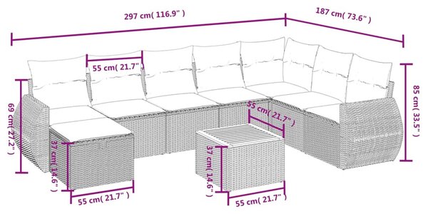 9 részes bézs polyrattan kerti ülőgarnitúra párnákkal