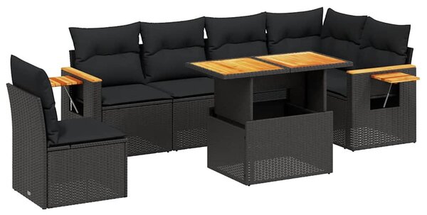 7 részes fekete polyrattan kerti ülőgarnitúra párnával