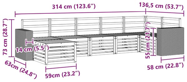 VidaXL Szegmentált kanapé szett 7 pcs Természetes Tömör Akácfa