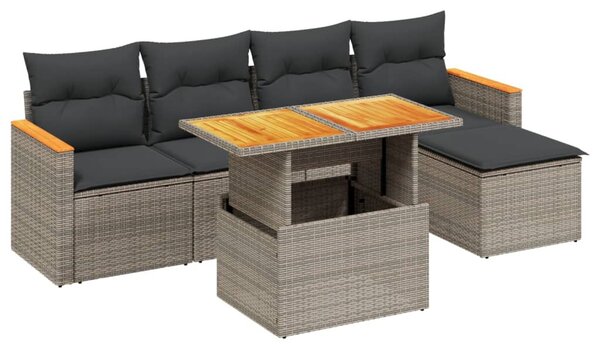 6 részes szürke polyrattan kerti ülőgarnitúra párnákkal