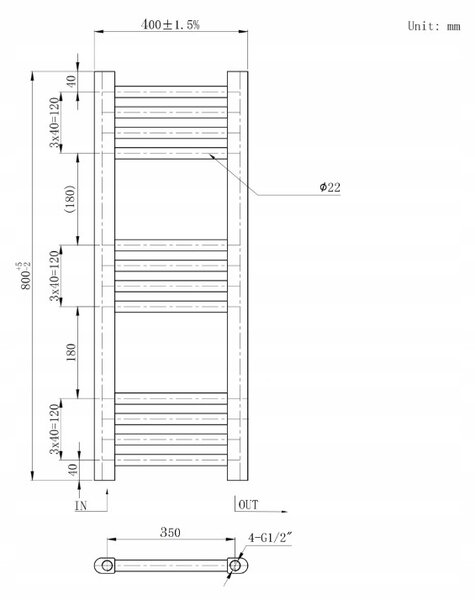 Erga Basic, fűtőelem 800x400 mm, 273 W, fekete, ERG-LAV-BASIC-8040-BK