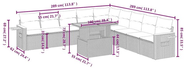 11 részes fekete polyrattan kerti ülőgarnitúra párnákkal