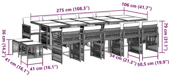 15 részes barna polyrattan kerti ülőgarnitúra párnákkal