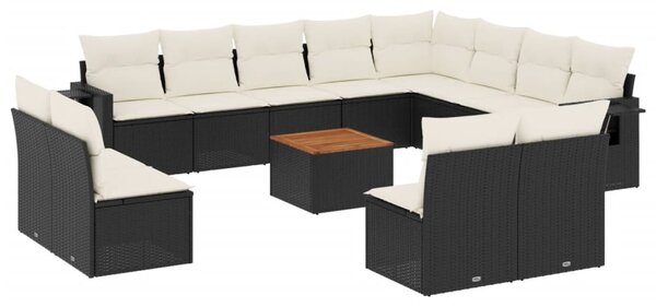 13 részes fekete polyrattan kerti ülőgarnitúra párnákkal