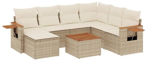 8 részes bézs polyrattan kerti ülőgarnitúra párnával