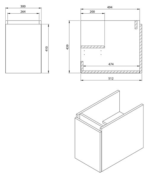 Sapho Sapho, LOREA szekrény 100x46x51.5cm (30+70cm), jobb, matt fehér, LE070-3131-R-01