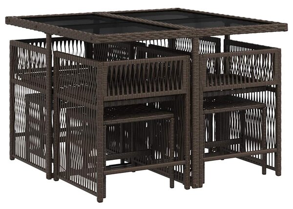 9 részes barna polyrattan kerti étkezőgarnitúra párnákkal