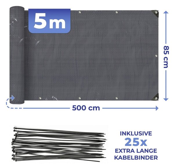 Fekete műanyag belátásgátló erkélyre 500x85 cm – Maximex