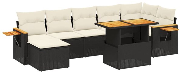 8 részes fekete polyrattan kerti ülőgarnitúra párnákkal