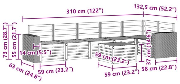 VidaXL Szegmentált kanapé szett 7 pcs Természetes Tömör Akácfa