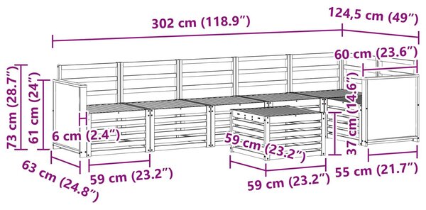 VidaXL Szegmentált kanapé szett 6 pcs Természetes Tömör Akácfa