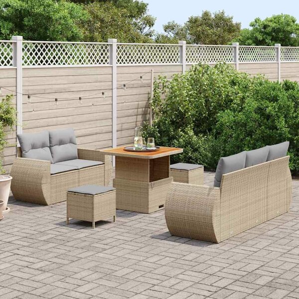 VidaXL Kerti Kanapé Szett 8 pcs Beige és Világosszürke polirattan