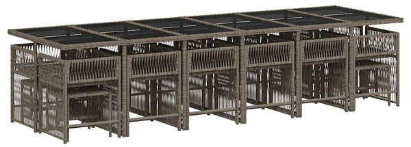17 részes szürke polyrattan kerti étkezőgarnitúra párnával
