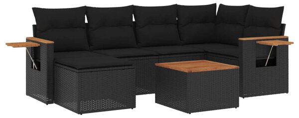 7 részes fekete polyrattan kerti ülőgarnitúra párnával