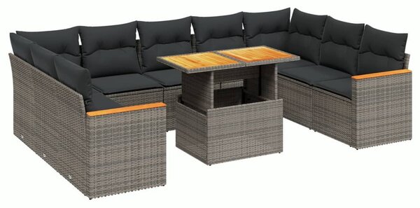 10 részes szürke polyrattan kerti ülőgarnitúra párnákkal