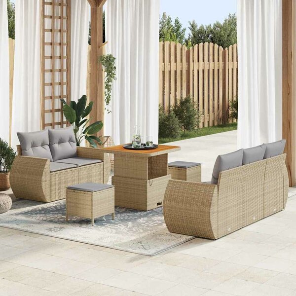 VidaXL Kerti Kanapé Szett 8 pcs Beige és Világosszürke polirattan