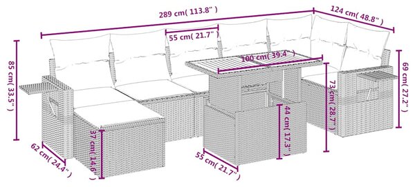 8 részes fekete polyrattan kerti ülőgarnitúra párnákkal